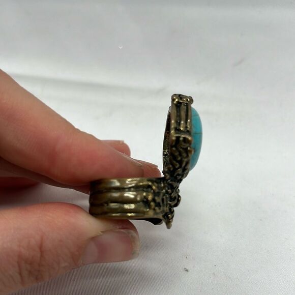 Chunky Blue & Bronze Toned Costume Ring - Picture 3 of 9